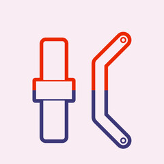 Scaffolding component icon. Consist of joint pin. Also called coupling pin, insert pin and connect pin. And locking arm or steel arm lock use as safety device to hold stacked frame safe and secure.