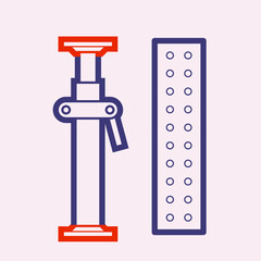 Construction equipment vector icon. Consist of adjustable shoring prop for temporary support and board deck. Also called steel plank, metal deck or catwalk for work platform and scaffolding. 64x64 px.