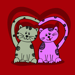 Lovely cats sitting and forming a heart sign with their tails.