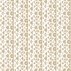 White beige cute pastel abstract geometrical vertical seamless pattern. Circles, lines, triangles and shapes like Christmas trees are curved. Hand drawn effect