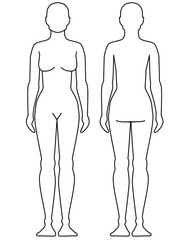 Female Front and Back Body Anatomy Vector Illustration