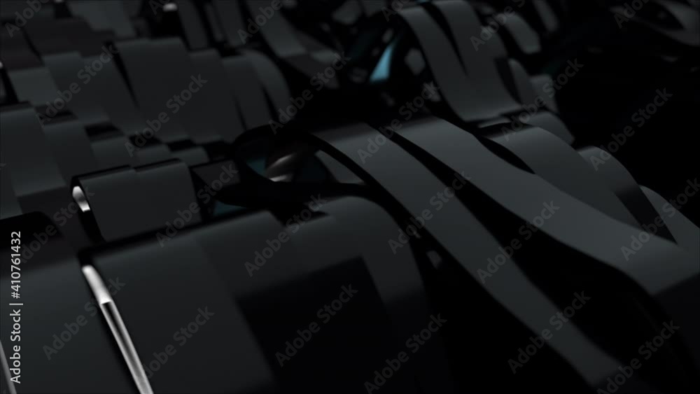 Poster 3d rendering of black wavy lines surface. computer generated abstract dynamic background.