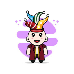 Cute lawyer character wearing birthday hat.