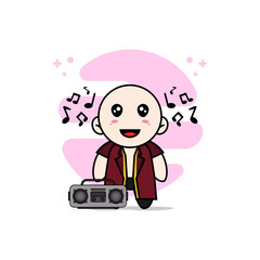 Cute lawyer character holding radio.