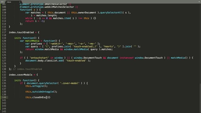 Programming Language Source Code Typing Effect. Java Script Programmer Ticker Colored Commands Editor Screen. Network Development Technology Education. Brown background. 