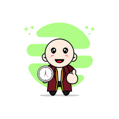 Cute lawyer character holding a wall clock.