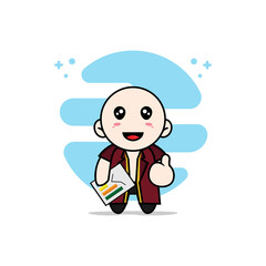 Cute lawyer character holding a presentation results.