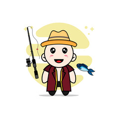 Cute lawyer character holding a fishing rod.