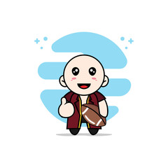 Cute lawyer character holding a rugby ball.