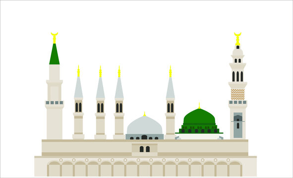 A vector of Masjid Nabawi or Prophet Muhammad Mosque on white background. Can use for any Muslim holiday and celebration