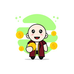 Cute lawyer character holding a coin.