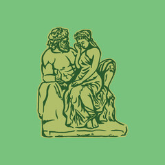 Couple mytology badge vintage illustration