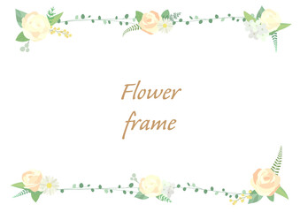 Rose frame illustration. Invitation or greeting card templates (white background, vector, cut out)