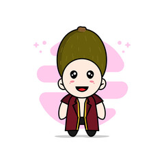 Cute lawyer character wearing kiwi costume.