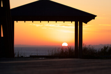Japan Sunset along the Pacific Coast near Tokyo. The sky is stunning with many colors. Amazing.