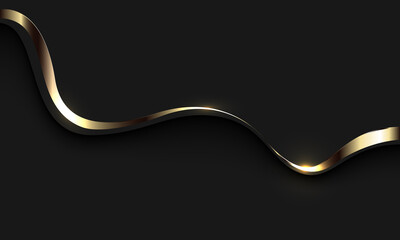 Abstract gold ribbon wave curve shadow on black with blank space design modern  luxury background vector illustration.