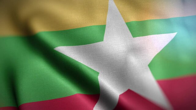The national flag of Myanmar waving