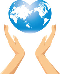 ハート型の地球を持つ手のイメージイラスト