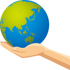 地球を持っている手と空のイメージイラスト