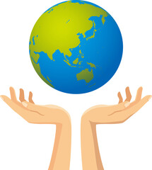 地球を持っている手と空のイメージイラスト