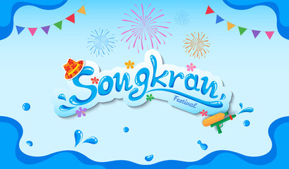 Illustration vector of Songkran festival with splash water design to text.