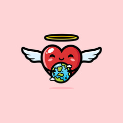 cute love angel shape vector design hugging the earth