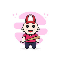 Cute kids character design wearing baseball costume.