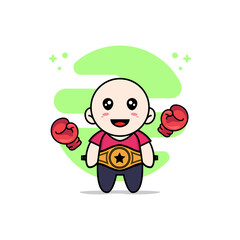 Cute kids character with boxing gloves and champion belt.