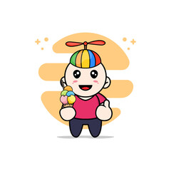 Cute kids character holding a ice cream.