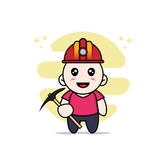 Cute kids character wearing miners costume.