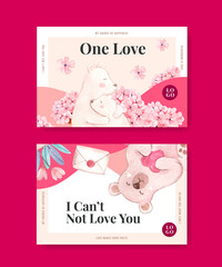 Facebook template with loving you concept for social media and community watercolor vector illustration