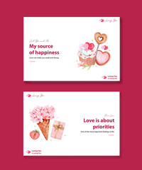 Facebook template with loving you concept for social media and community watercolor vector illustration