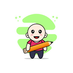 Cute kids character holding a big pencil.