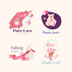 Logo design with loving you concept for branding and business watercolor vector illustration