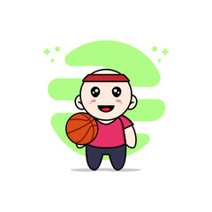 Cute kids character holding a basket ball.