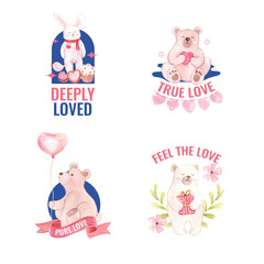 Logo design with loving you concept for branding and business watercolor vector illustration