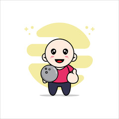 Cute kids character holding a bowling ball.