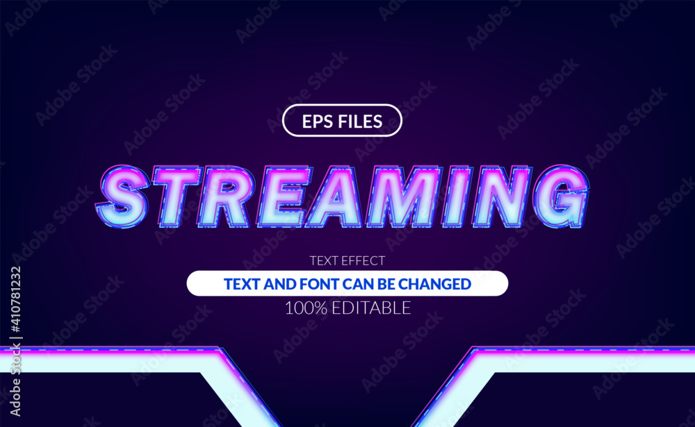 Poster streaming live with neon glow light editable text effect for technology and future. eps vector file