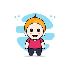 Cute kids character wearing orange costume.