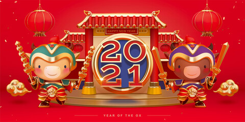 3D door god Chinese new year banner