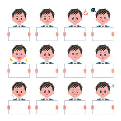 フリップボードを持っている男子学生のイラストセット