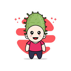 Cute kids character wearing cactus costume.