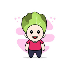 Cute kids character wearing cabbage costume.