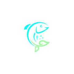 vector illustration fish and leaves, logo for aquaponics.