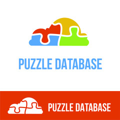 Cloud Puzzle Jigsaw for data base storage, technology theme, together icon, teamwork training service business logo vector concept