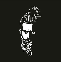 Vector black and white of hipster man logo. 
Silhouette of hipster guy in profile for barber shop. 
Elements for logo and tattoo in hipster style