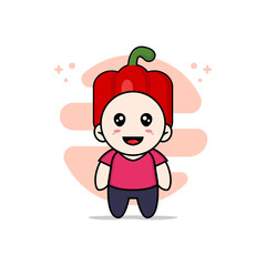 Cute kids character wearing Red paprika costume.