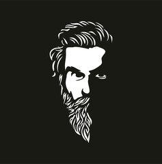 Vector black and white of hipster man logo. 
Silhouette of hipster guy in profile for barber shop. 
Elements for logo and tattoo in hipster style