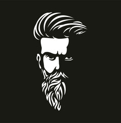 Vector black and white of hipster man logo. 
Silhouette of hipster guy in profile for barber shop. 
Elements for logo and tattoo in hipster style