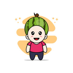 Cute kids character wearing watermelon costume.